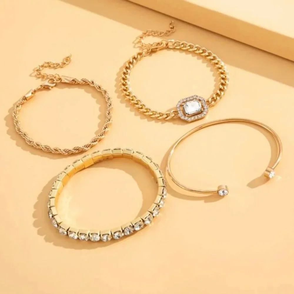 4pcs Rhinestone Decor Bracelet For Women Jewelry Gift Wedding Engagement Party - Picture 3 of 4
